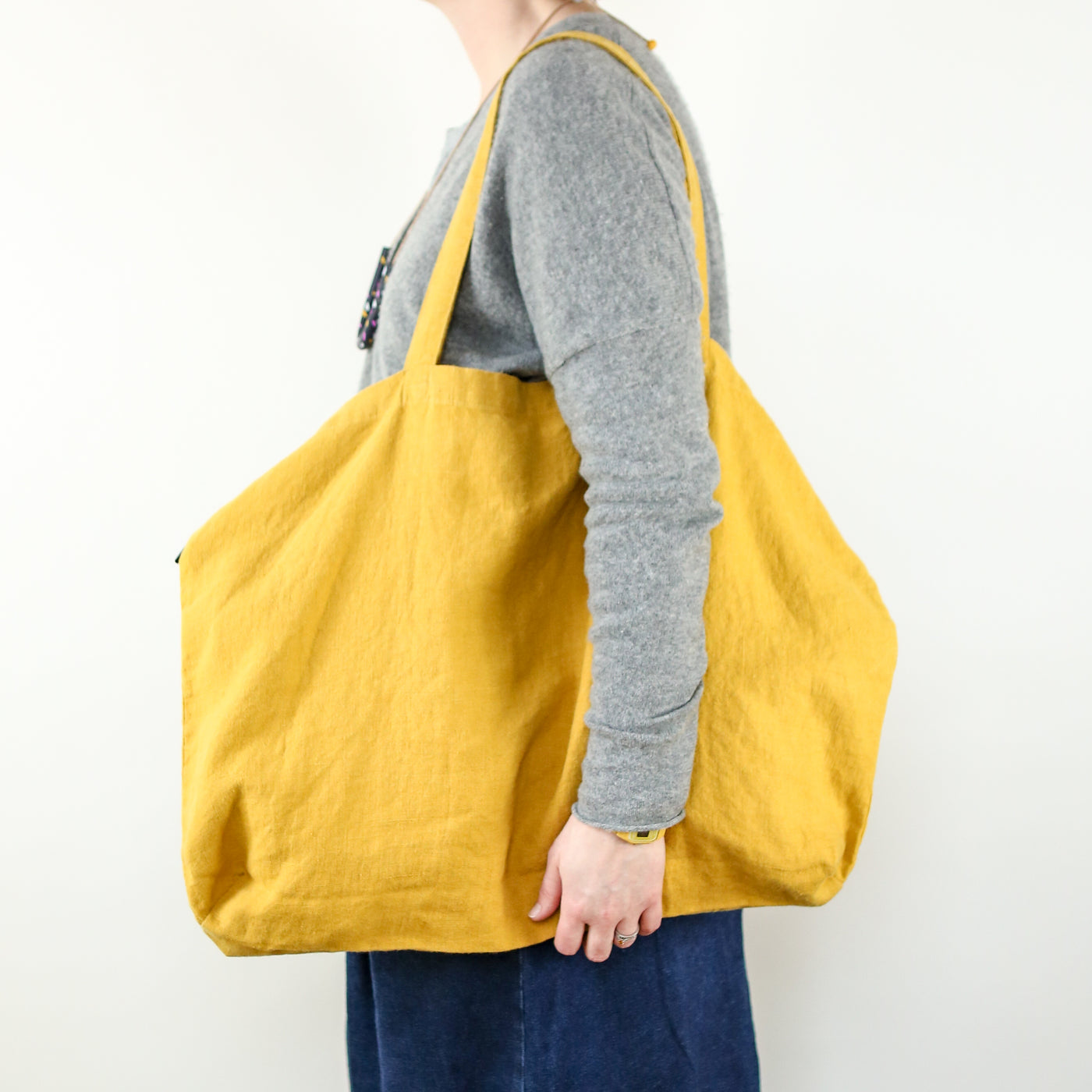 Washed Linen Sloppy Shoulder Bag - Saffron