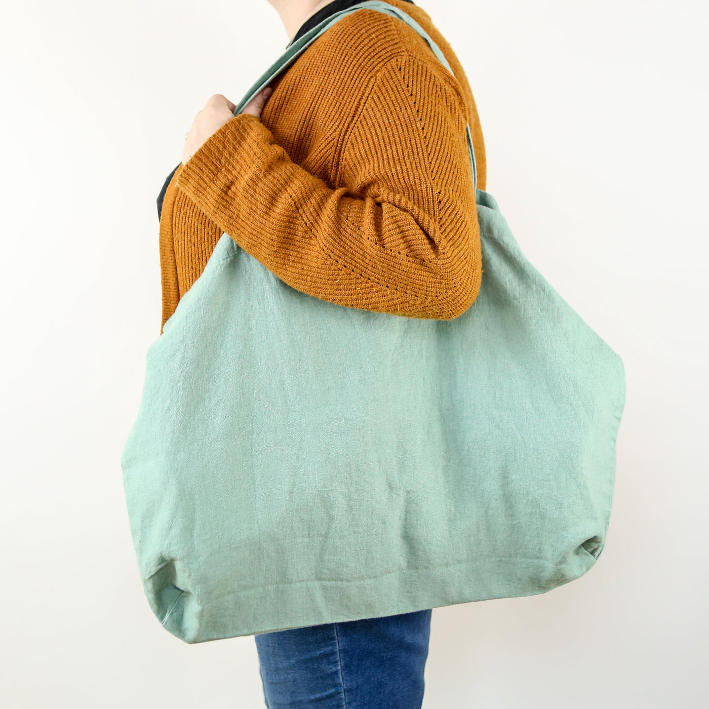 Washed Linen Sloppy Shoulder Bag - Celadon
