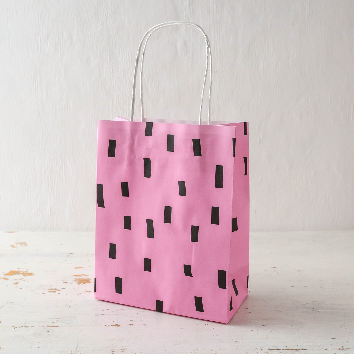 Pack of Five Paper Gift Bags - Pink with Black Confetti