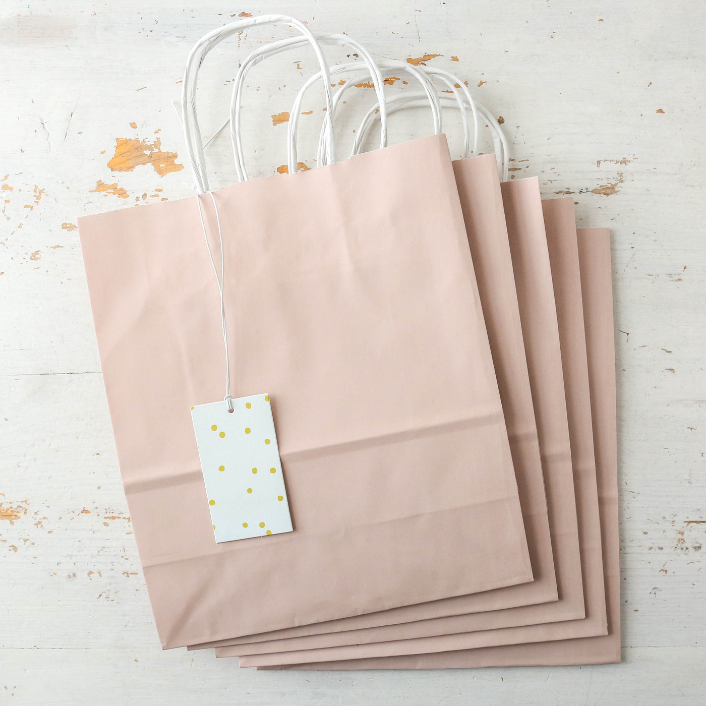 Pack of Five Paper Gift Bags with Tags - Blush