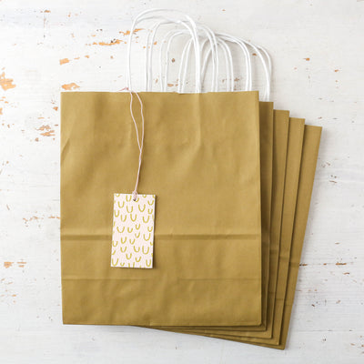 Pack of Five Paper Gift Bags with Tags - Olive