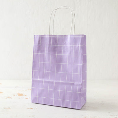 Pack of Five Paper Gift Bags - Lilac With White Grid