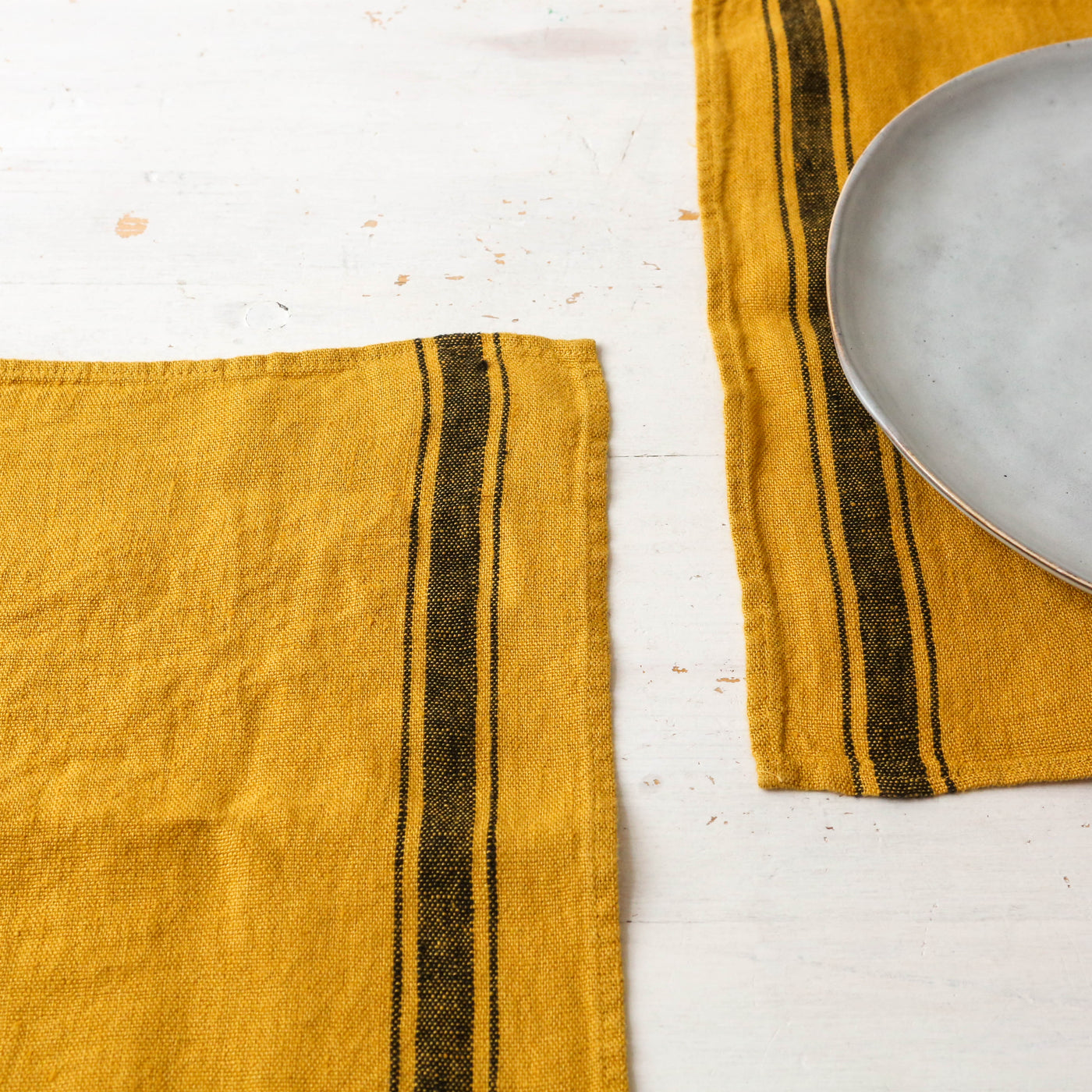 Pair of Washed Linen Rectangular Napkins or Placemats - Saffron Stripe