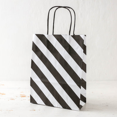 Pack of Five Paper Gift Bags - White and Black Diagonal Stripes