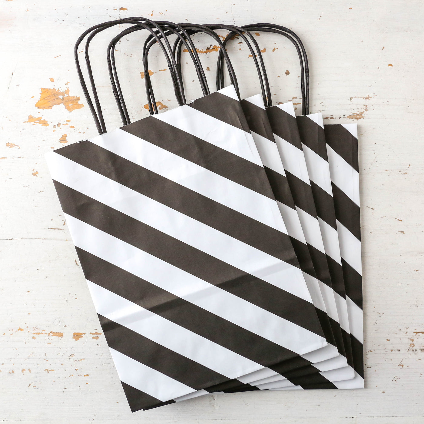 Pack of Five Paper Gift Bags - White and Black Diagonal Stripes
