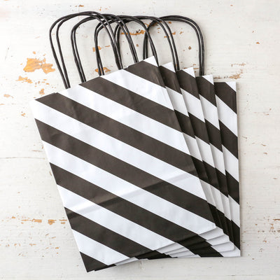 Pack of Five Paper Gift Bags - White and Black Diagonal Stripes