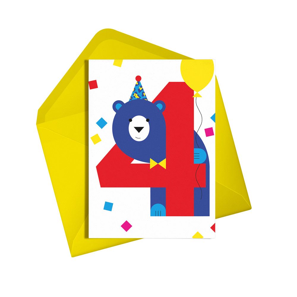 Age 4 Birthday Bear Greetings Card