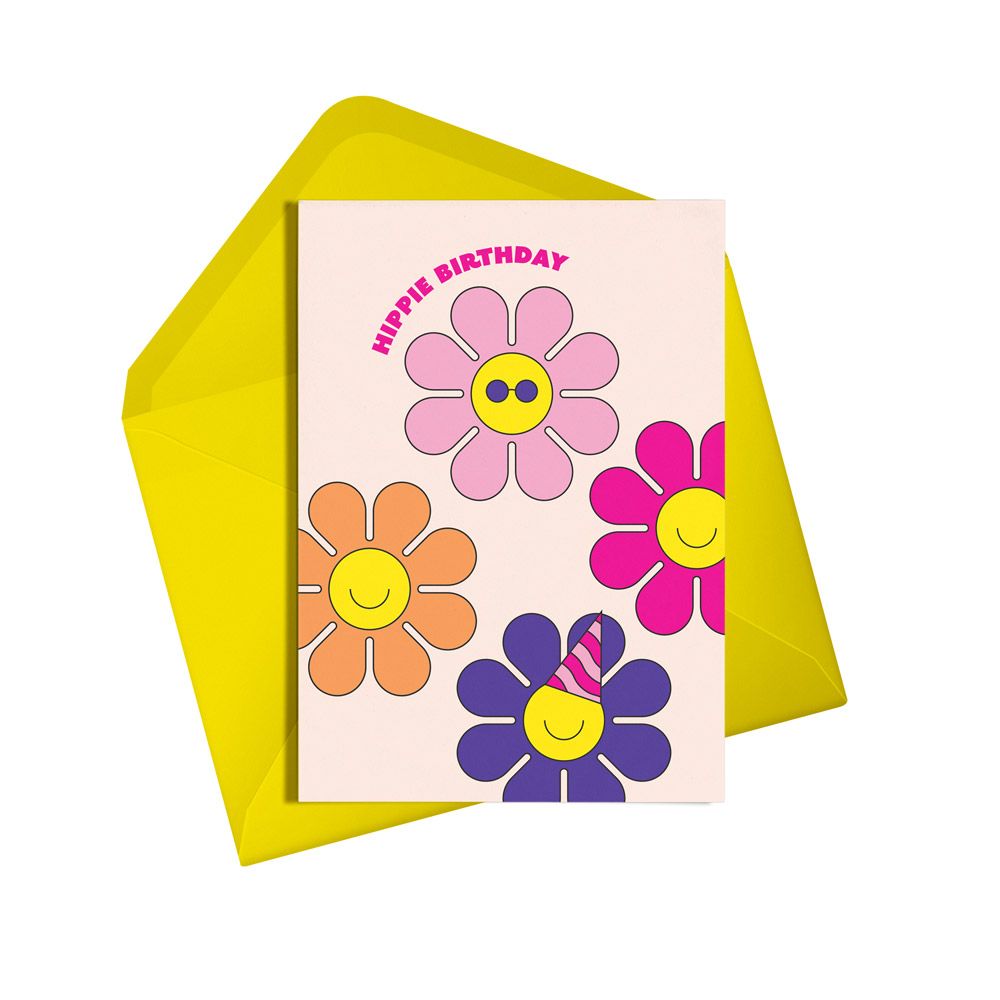 Hippie Birthday Neon Greetings Card