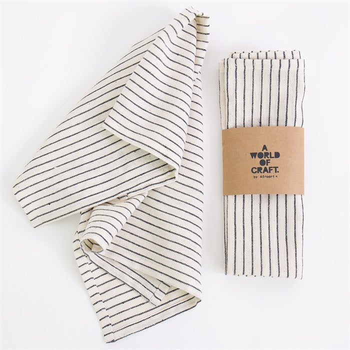 Organic Cotton Napkin Pair - White & Black Stripe