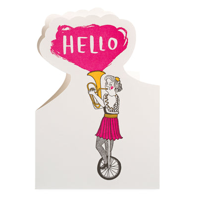 Hello French Horn Lady Card