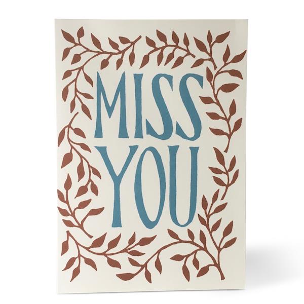 Miss You Cocoa and Turquoise Greetings Card