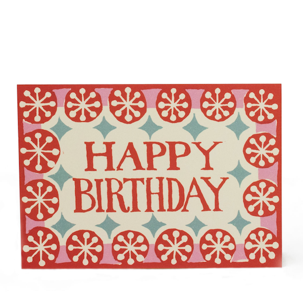Happy Birthday Card in Coral, Cool Pink and Turquoise
