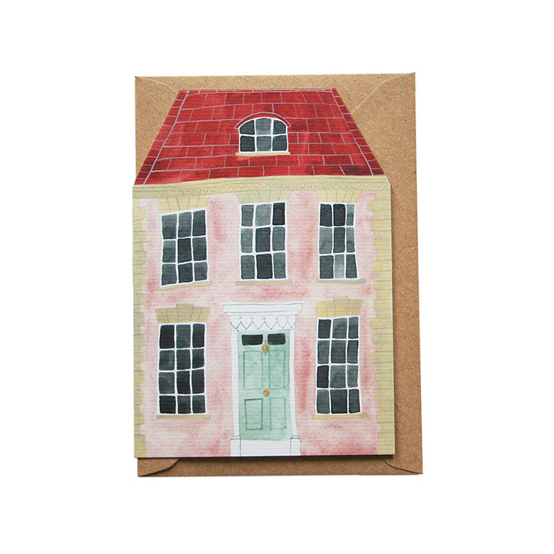 Pink House Greetings Card By Eleanor Percival
