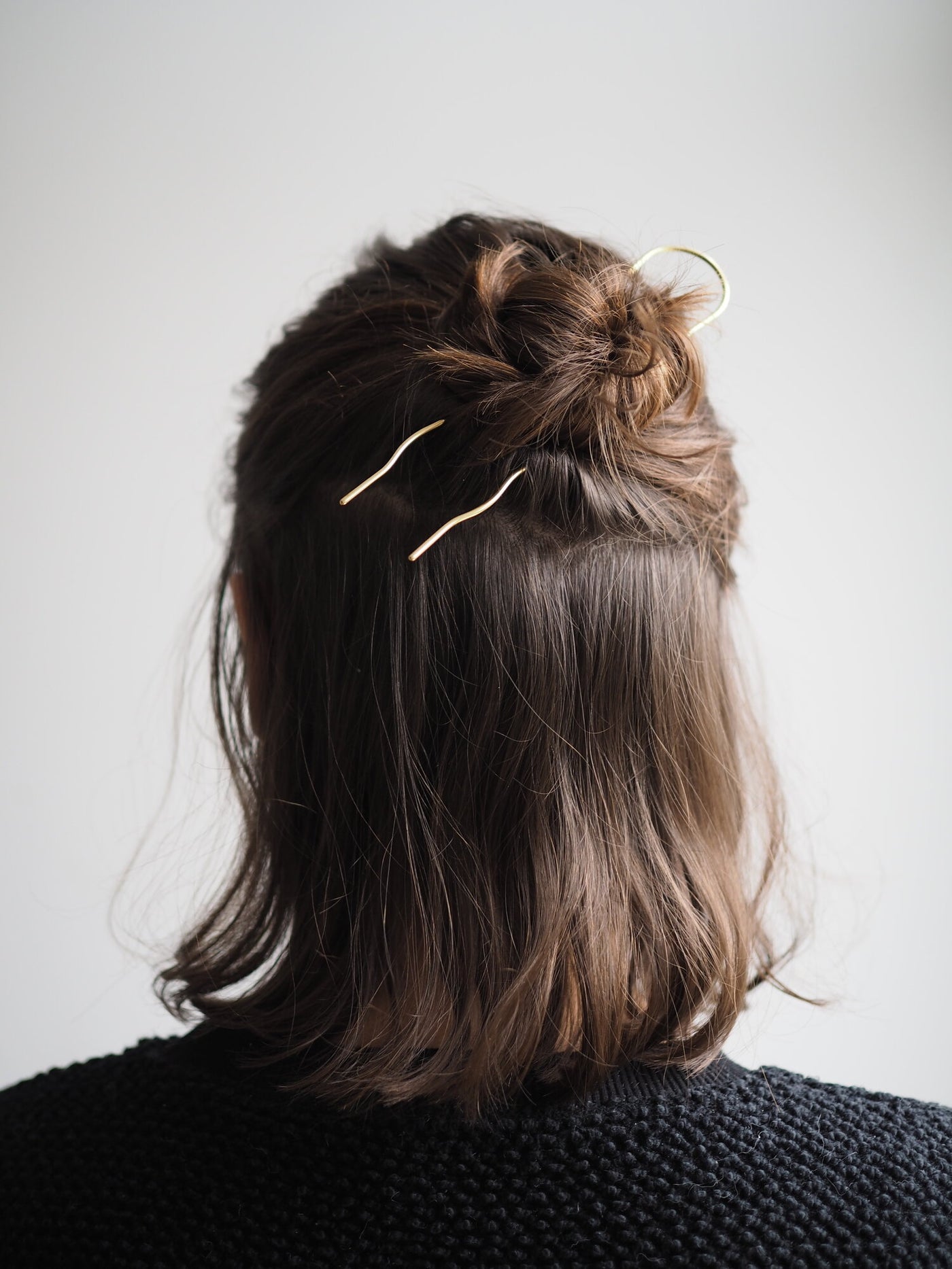 'Lizzie' Minimal Brass Hair Pin - Wavy