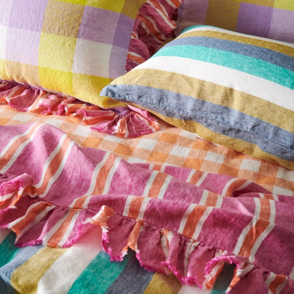 Pair of Linen Pillowcases - Lagoon Stripe