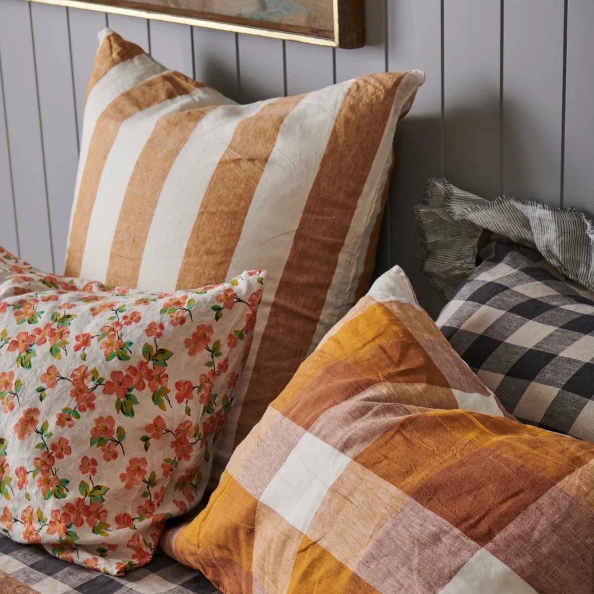SALE Pair of Linen Pillowcases - Biscuit Check