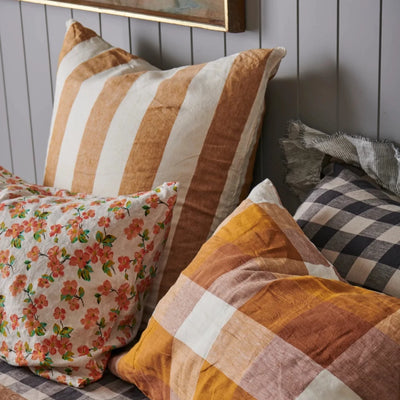 SALE Pair of Linen Pillowcases - Biscuit Check