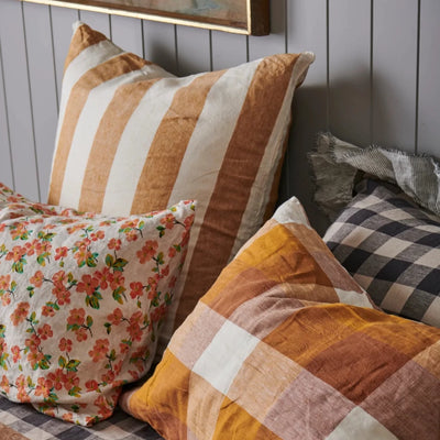 Pair of Linen Pillowcases - Biscuit Check