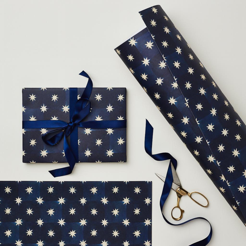 Navy Star Single Sheet Wrapping Paper