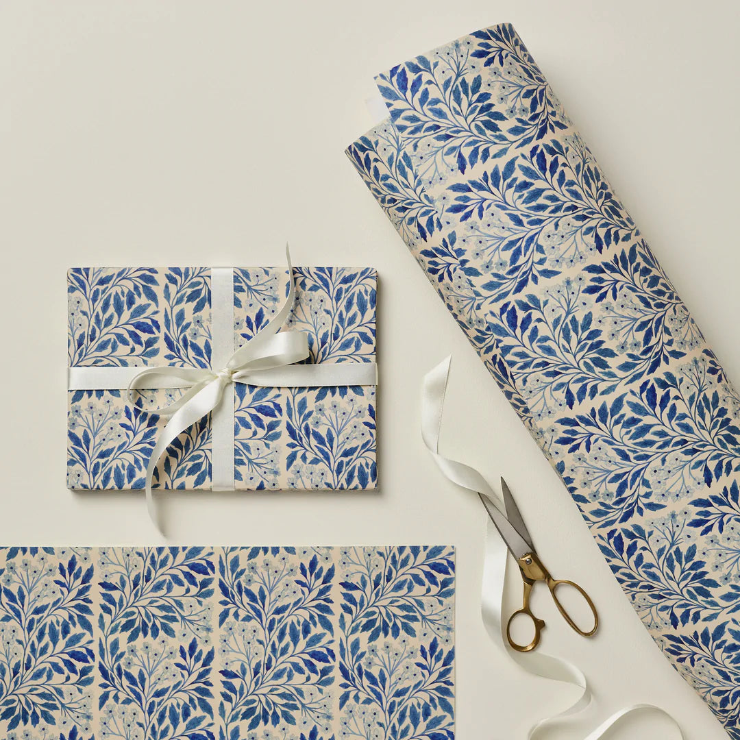 Blue Flora Single Sheet Wrapping Paper