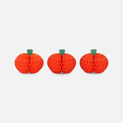 3 Honeycomb Halloween Pumpkins - 10cm