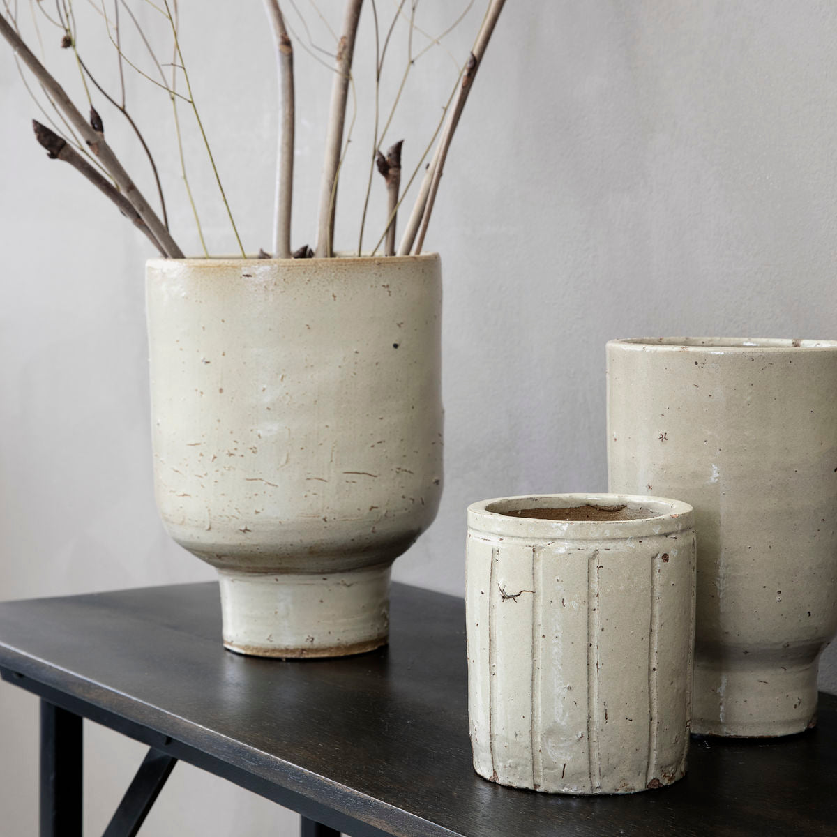 Julian Glazed Planter - Small Beige