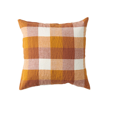 'Biscuit' Check Linen Cushion Cover