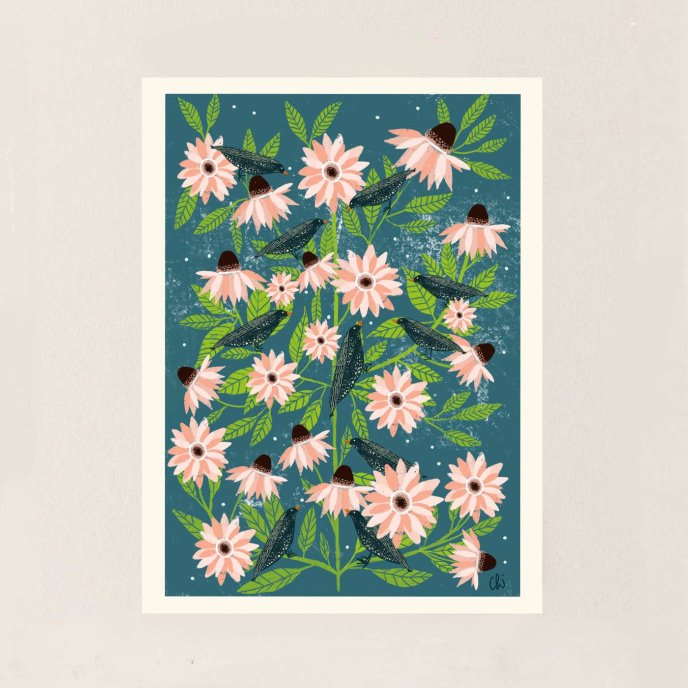 'Birds in Flower Tree' A4 Print