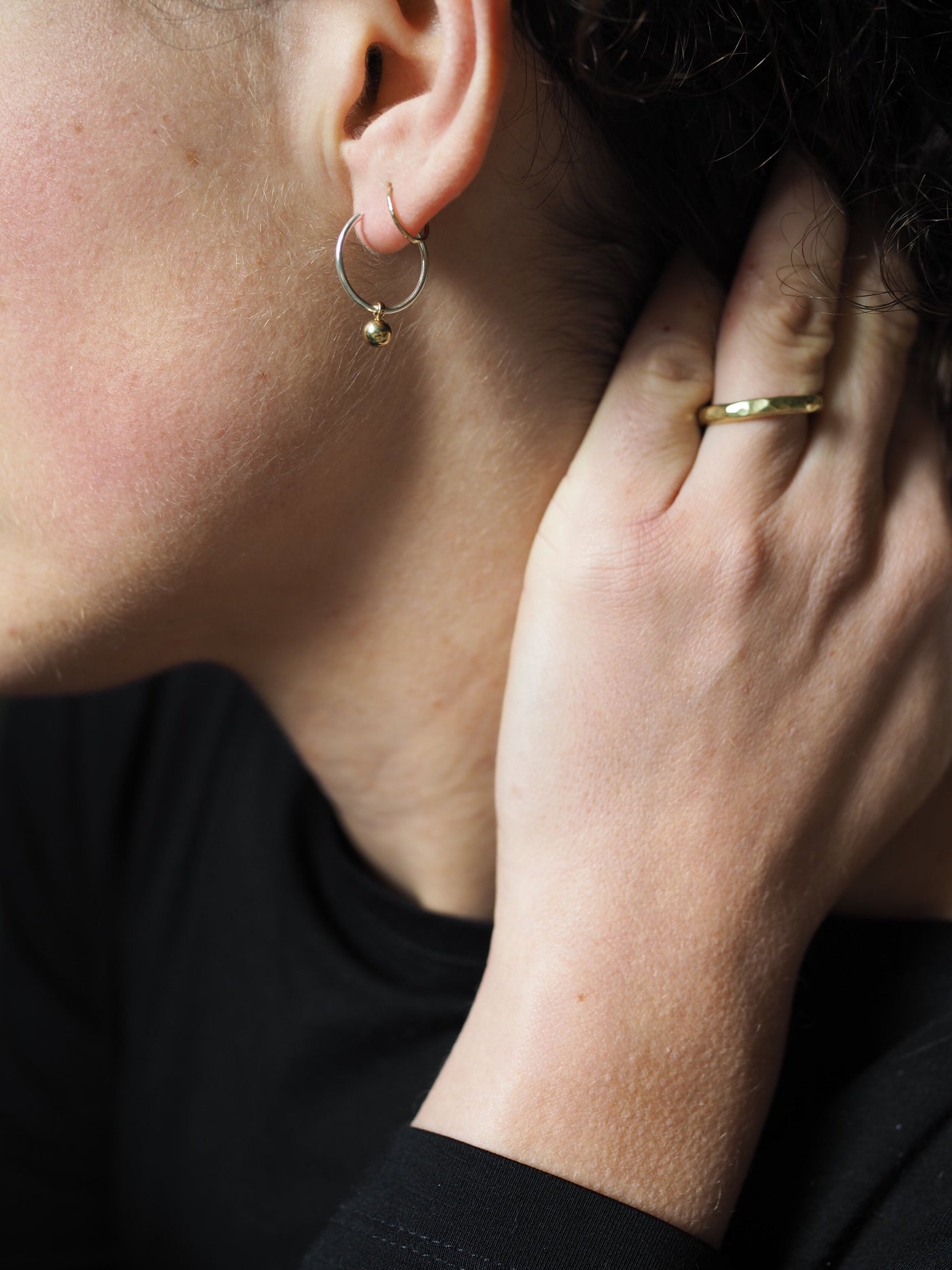 Mini 'Emily' Bobble Brass & Silver Hoop Earrings