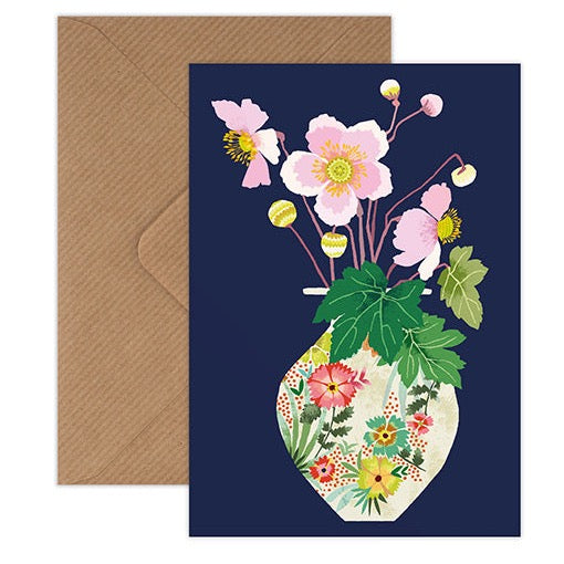 Japanese Anemone Greetings Card by Brie Harrison