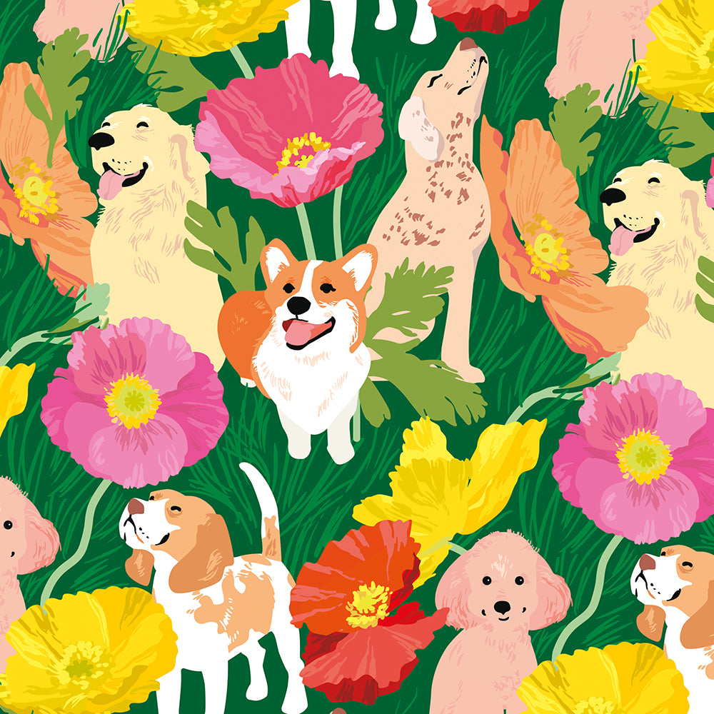 Dogs and Poppies Wrapping Paper Sheet