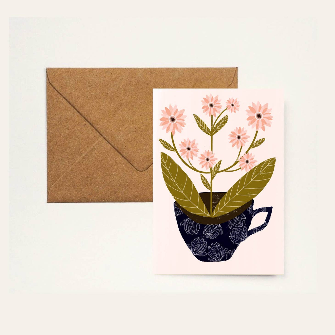 Pink Flowers in a Dark Teacup Card