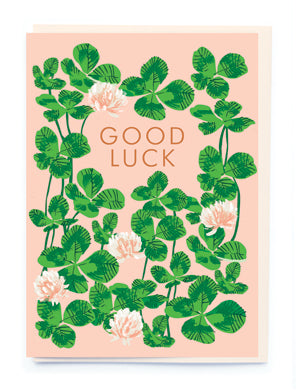 Good Luck Clover Flowers Card