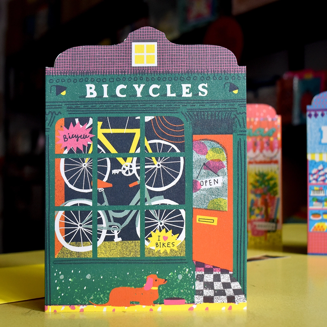 Bicycle Shop Die Cut Card
