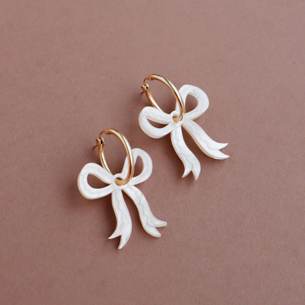 Mini Bow Hoops - Cream