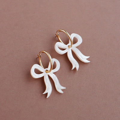 Mini Bow Hoops - Cream