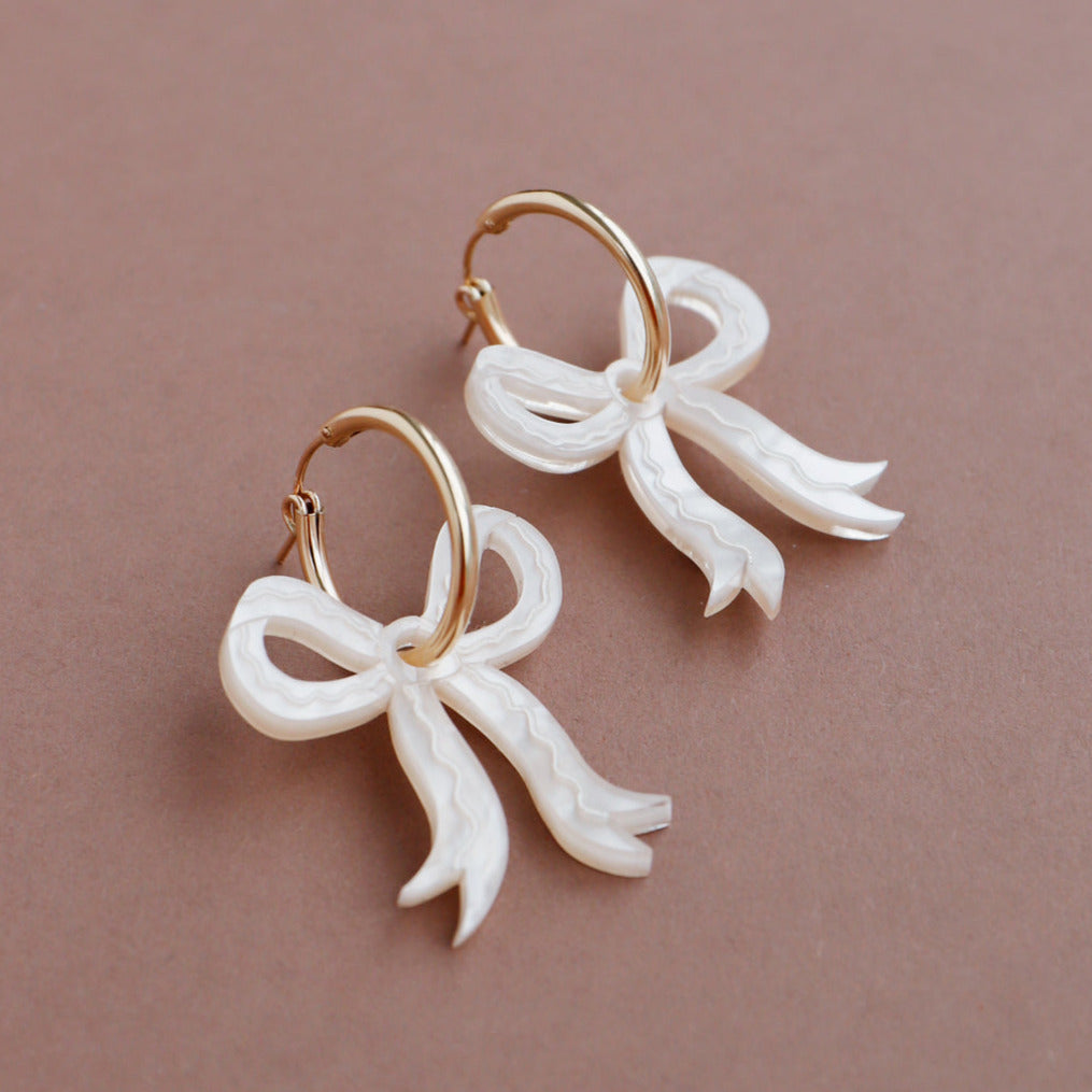 Mini Bow Hoops - Cream