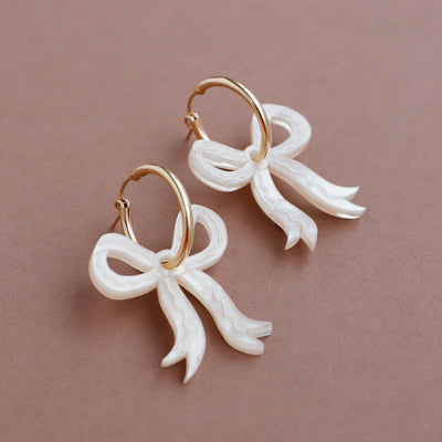Mini Bow Hoops - Cream