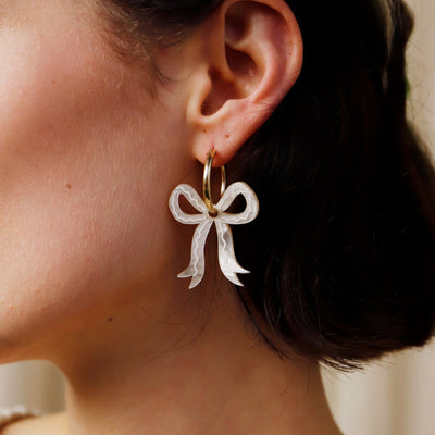 Mini Bow Hoops - Cream