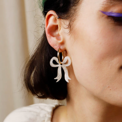 Mini Bow Hoops - Cream