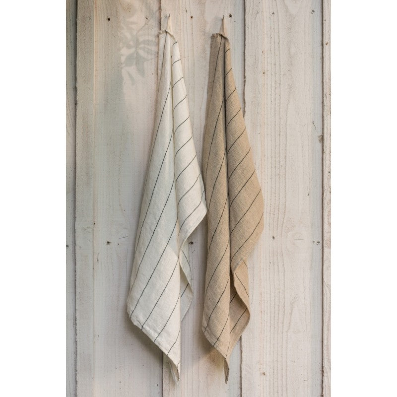 Simple Stripe Washed Linen Tea Towel - White