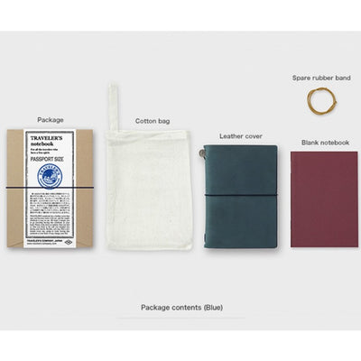 Passport Sized TRAVELER'S Notebook Starter Kit - Blue Leather